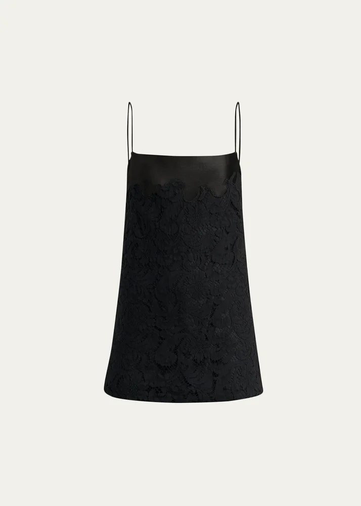 Neema Floral Lace Silk-Blend Longline Top