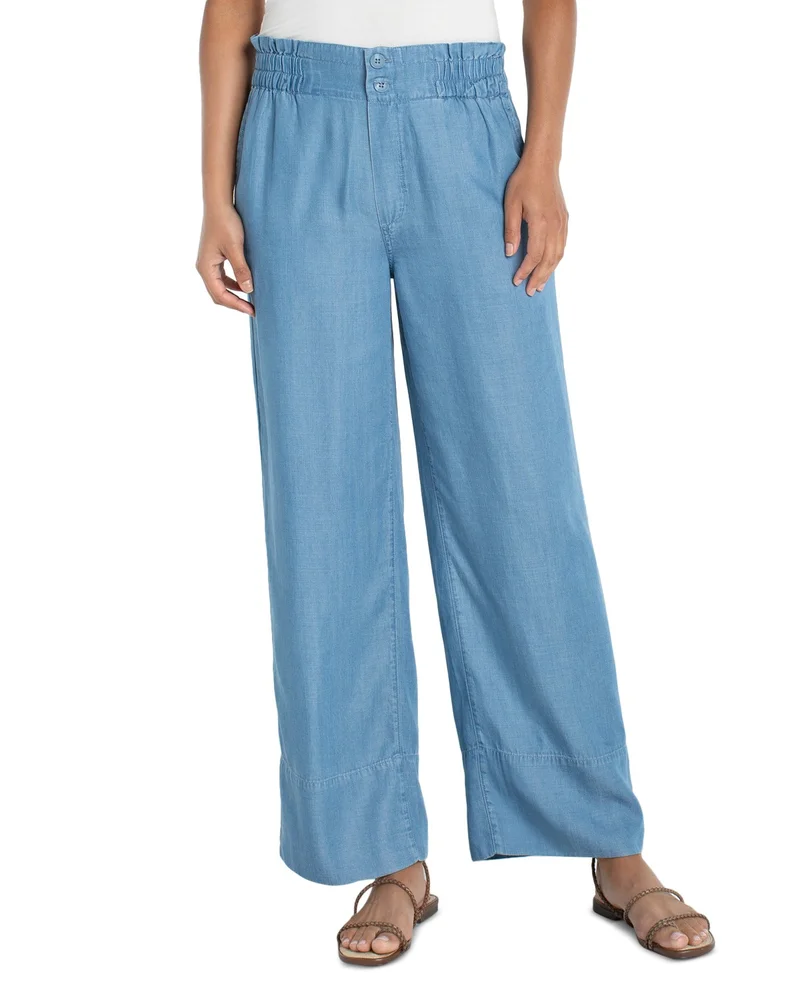 Cinch Waist High Rise Pull On Jeans in Sunlit Blu