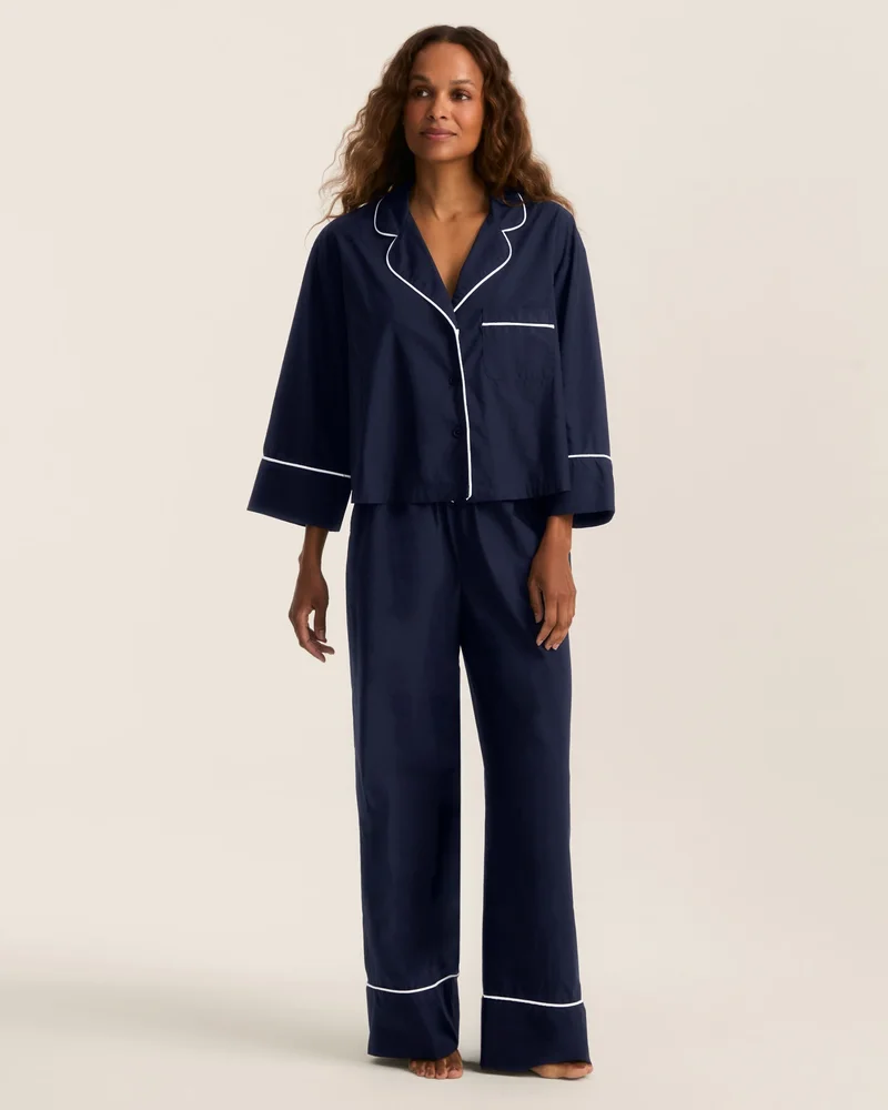 The Celine Poplin Pajama Set in Navy