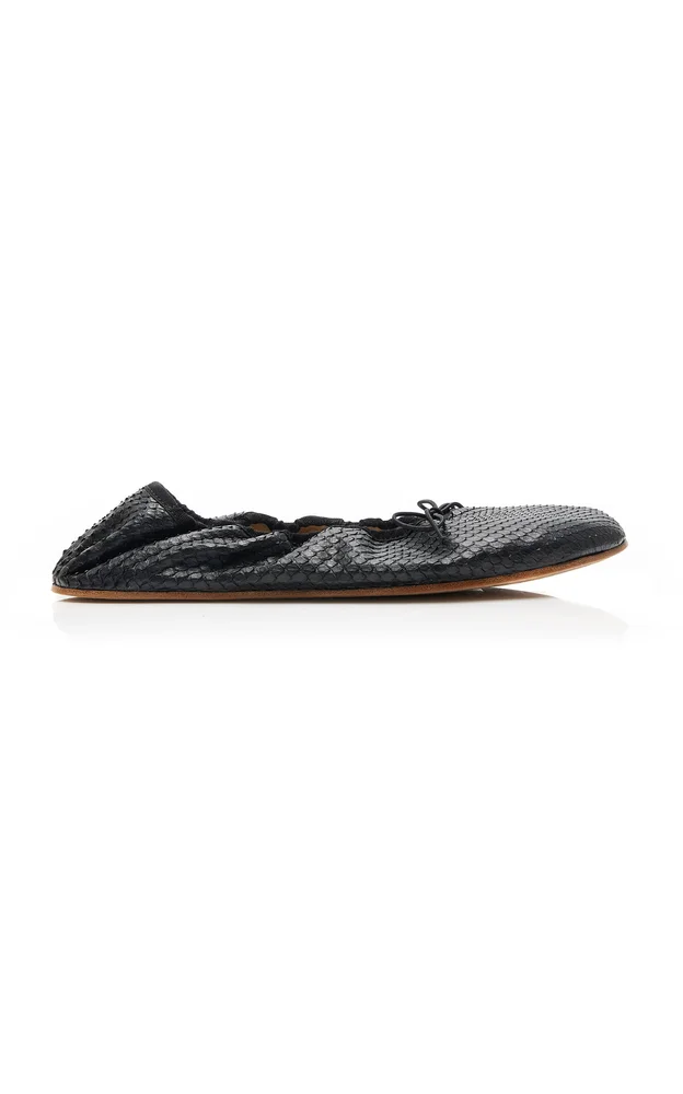 Round Snake-Effect Leather Ballet Flats