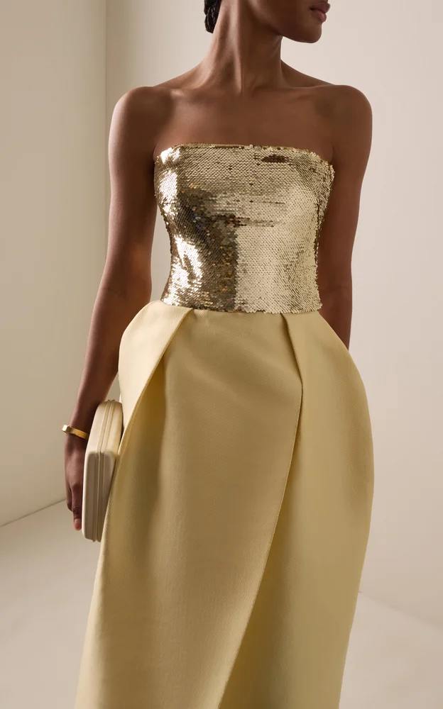 Sequin-Bodice Cotton-Blend Mikado Midi Dress