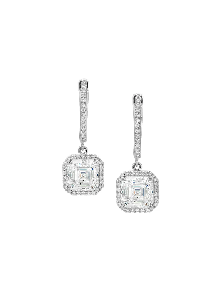 Bronwyn Asscher-Cut Earrings in Moissanite, Sterling Silver
