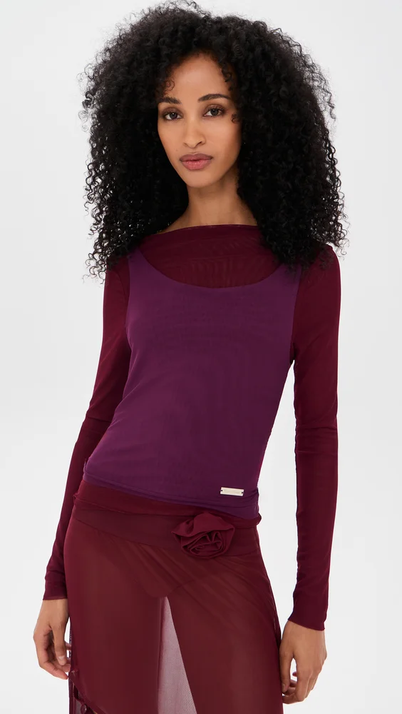 Double Layer Long Sleeve Mesh Top