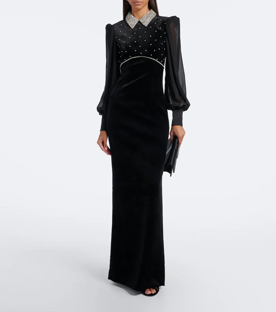 Ingred Crystal-Embellished Velvet Gown