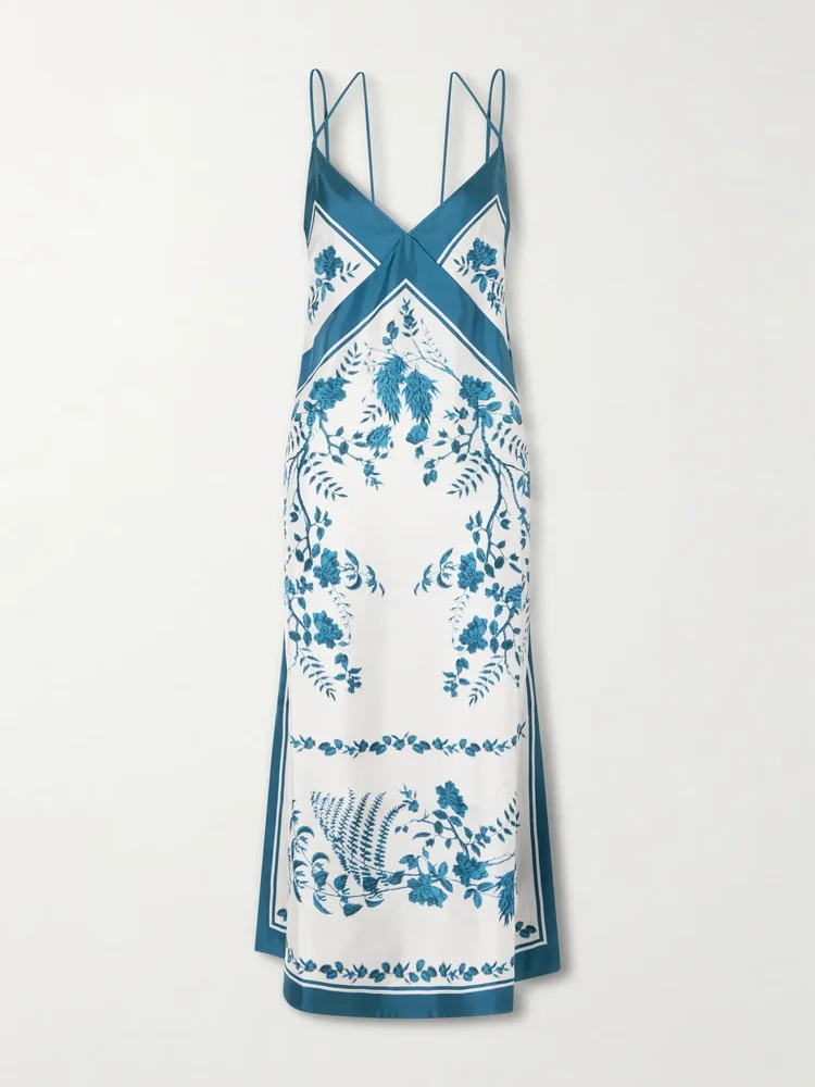 floral print silk twill midi dress