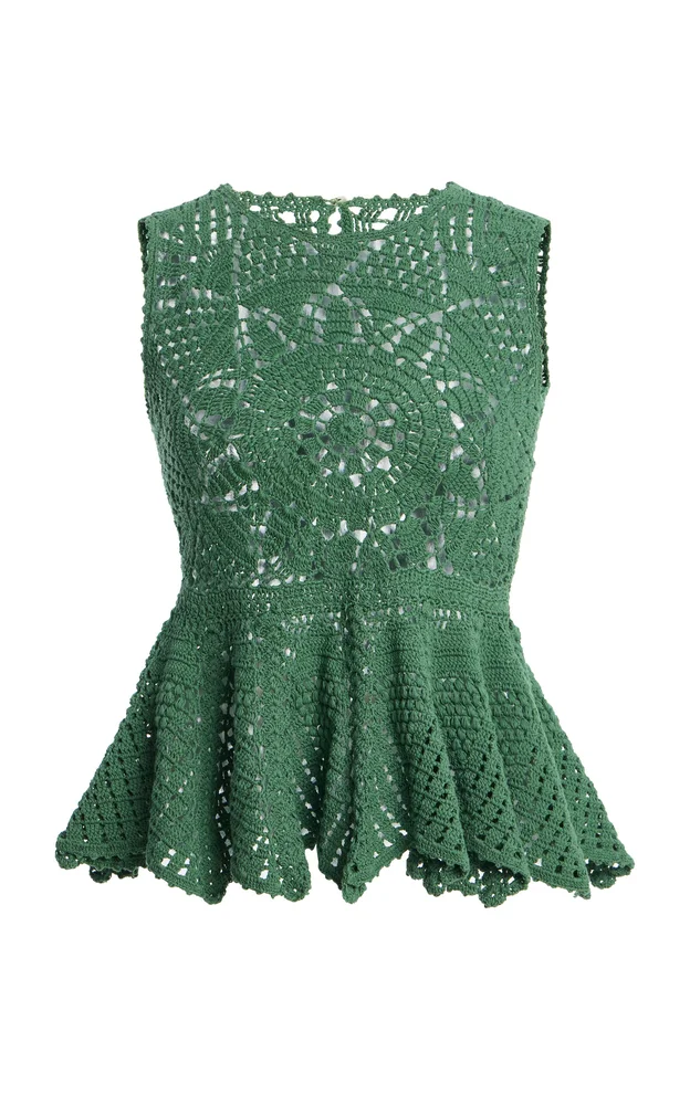 Cora Hand-Crocheted Cotton Peplum Top