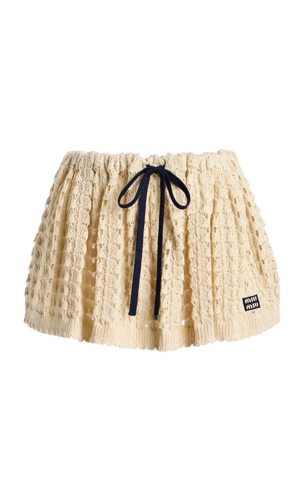 Crocheted Cotton Mini Drawstring Skirt