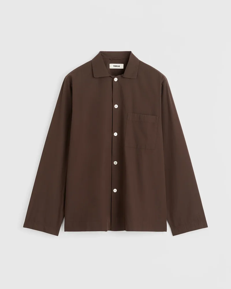 Poplin pyjamas – Large long-sleeved shirt – Coffee