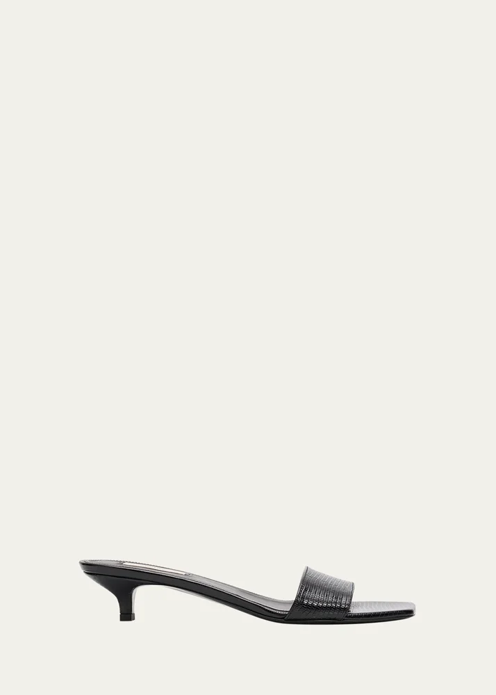 35mm Slim Lizard-Embossed Leather Mules