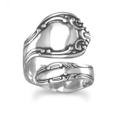 925 Sterling Oxidized Boho Adjustable Wrap Spoon Ring