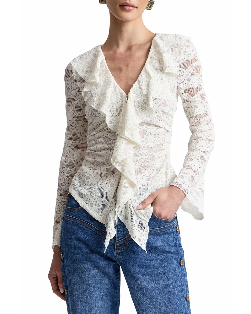 Chenille Lace Ruffle Cardigan Top