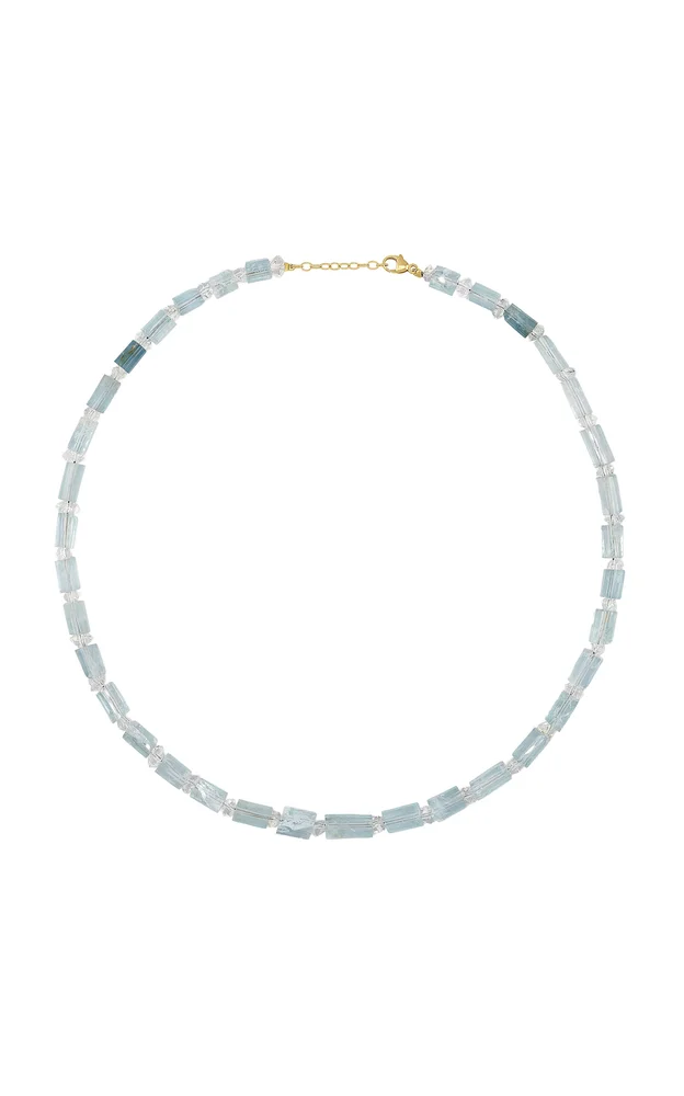 14K Yellow Gold Aquamarine Herkimer Diamond Necklace