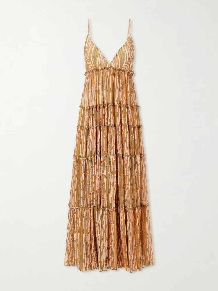 Nymph printed ruffled mesh maxi dress
