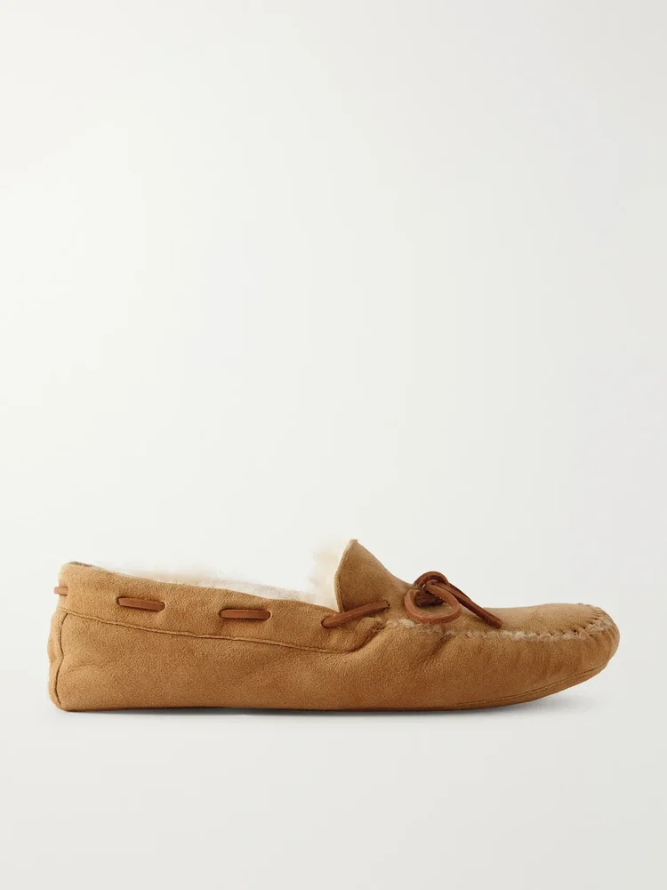 Lucca bow-detailed shearling-lined suede loafers