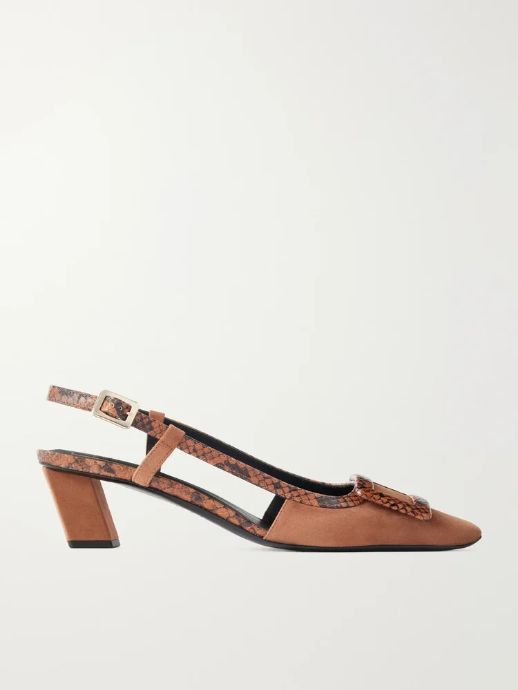 45 snake effect leather trimmed suede pumps