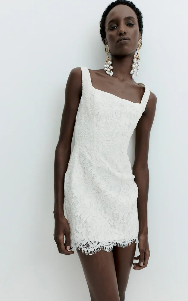 Amba Cotton-Blend Lace Mini Dress