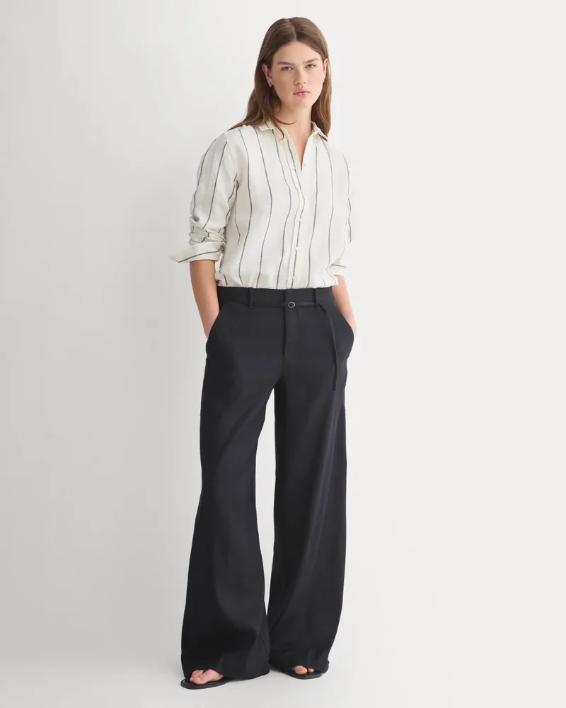 Wide-Leg Belted Pant in Stretch Linen