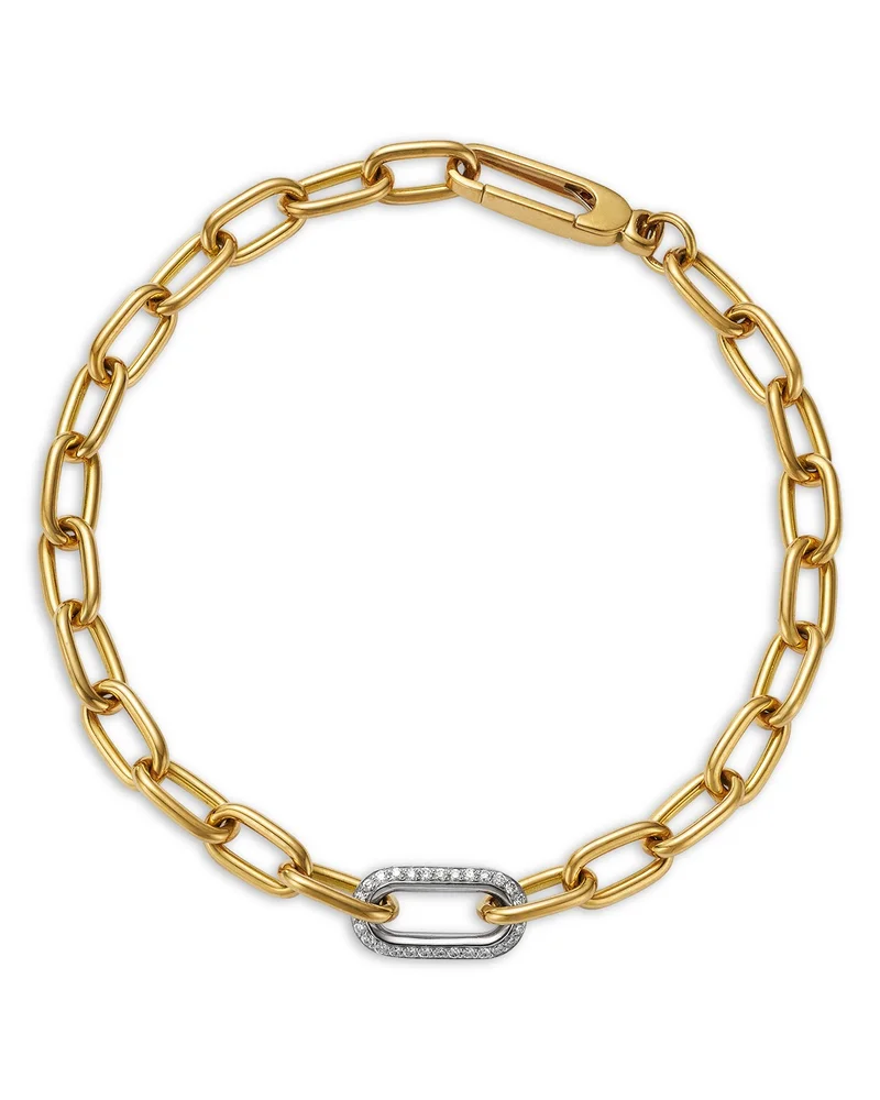 18K White & Yellow Gold Bold Gold Diamond Paperclip Link Chain Bracelet