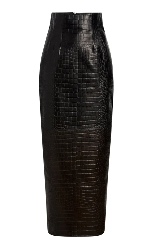 Loxley Alligator-Embossed Leather Maxi Skirt