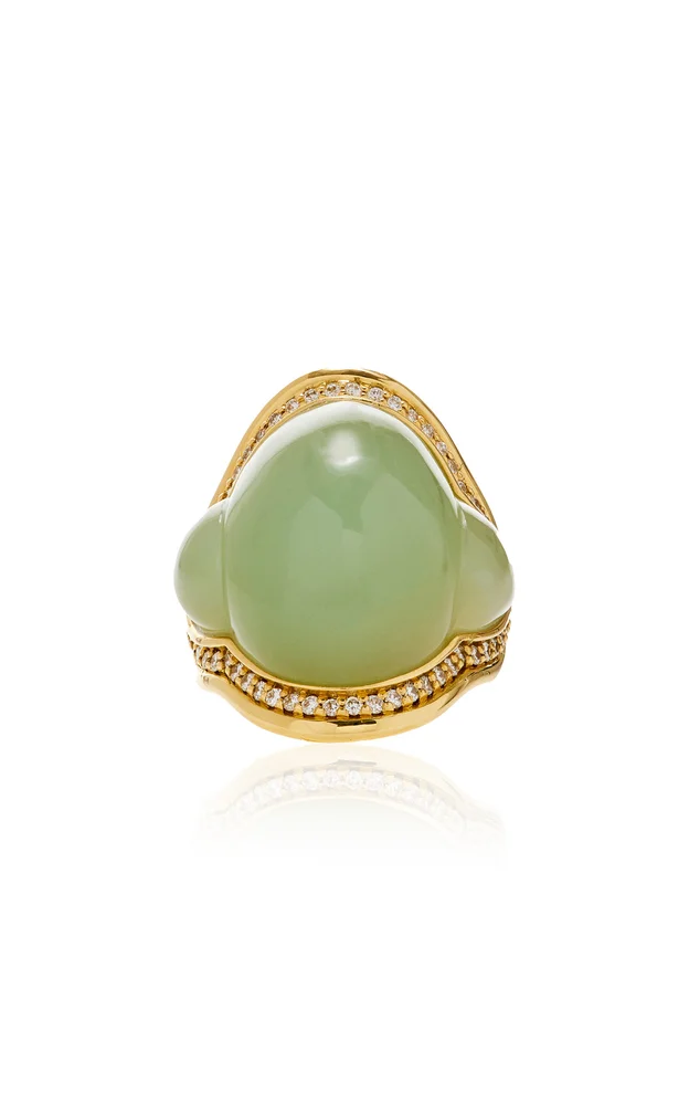 Fluid 18K Yellow Gold Diamond, Aquamarine Ring