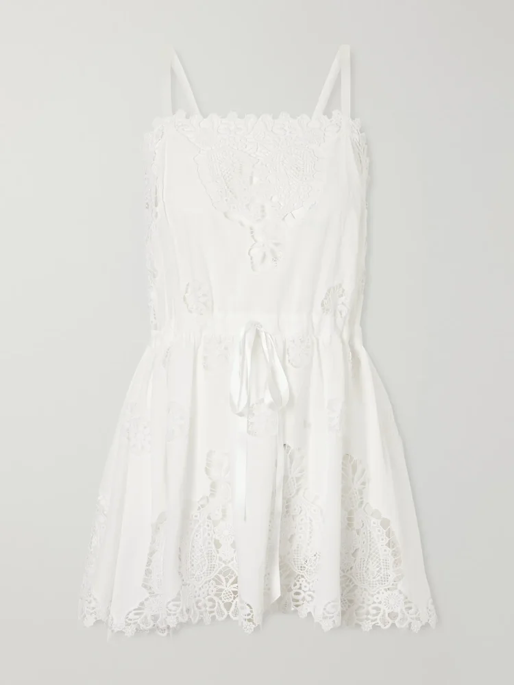 Brielle guipure lace-trimmed cotton-blend mini dress