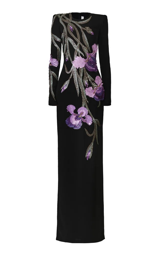 Floral Applique Crepe Gown