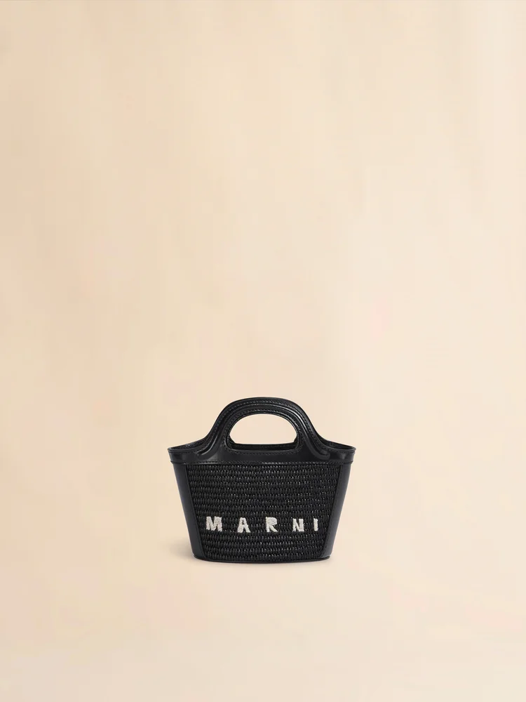 Marni Tropicalia Micro Bag in black leather and raffia-effect fabric