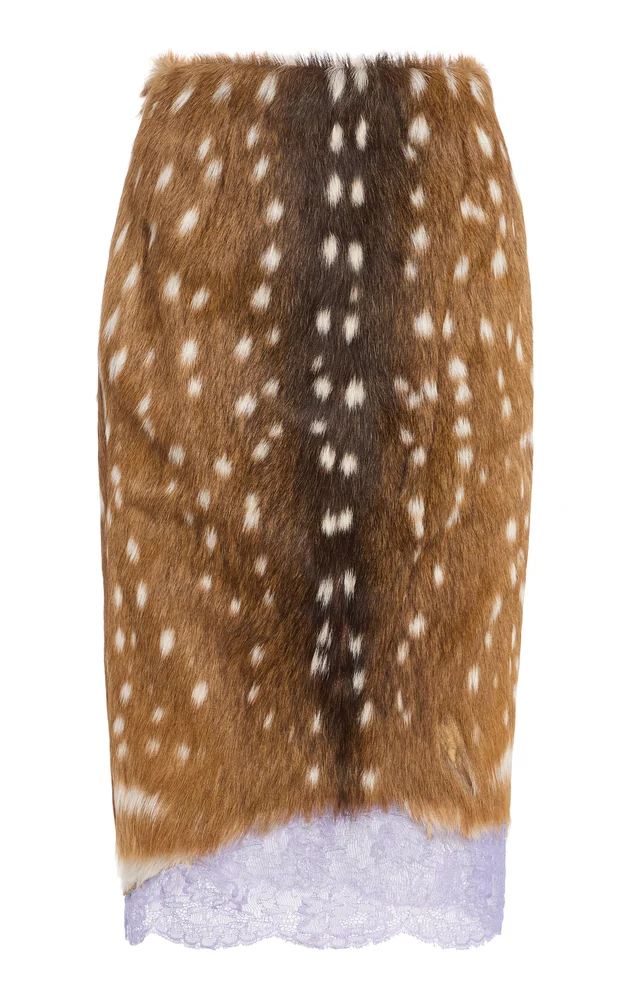 Lace-Detail Calf Hair Pencil Skirt
