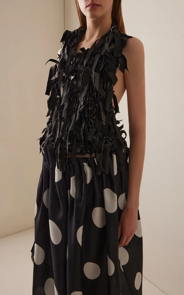 Tevis Fringed Plonge Leather Halter Top
