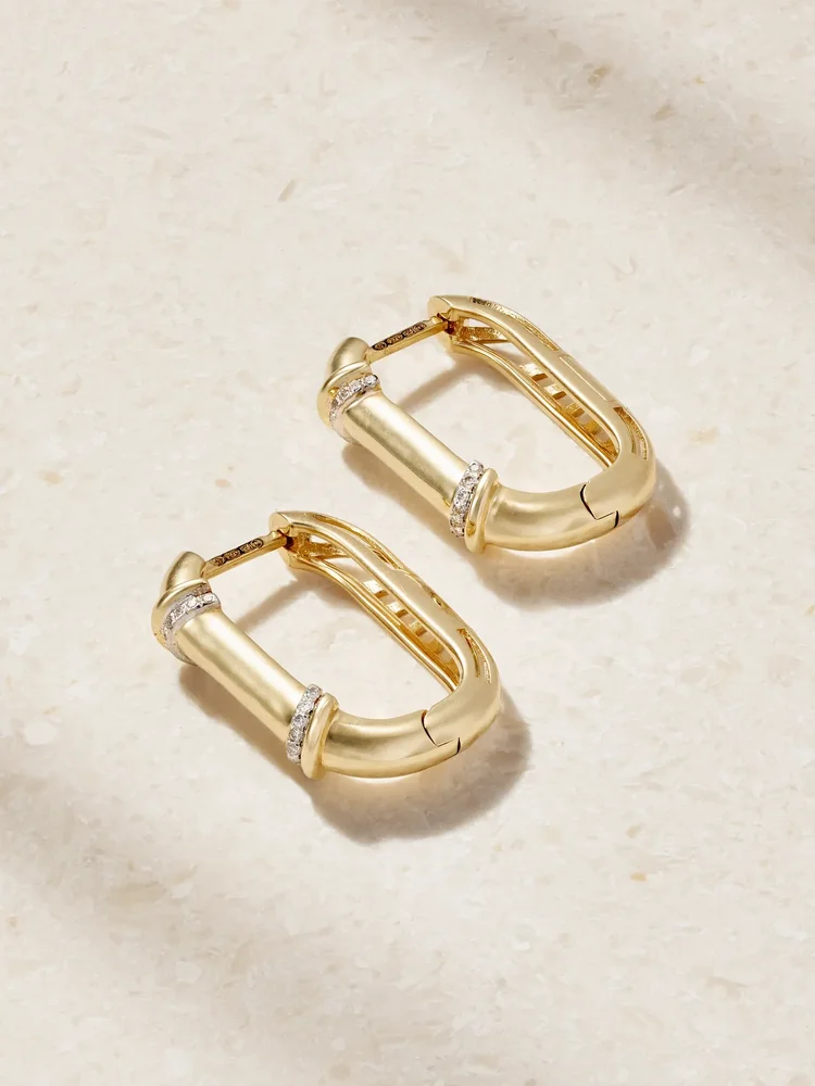 Boeuy Lock 18-karat gold diamond hoop earrings