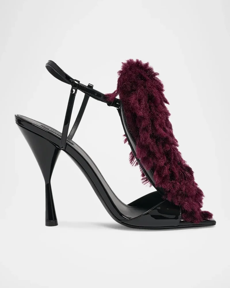 95mm Pompom Patent Leather Sandals