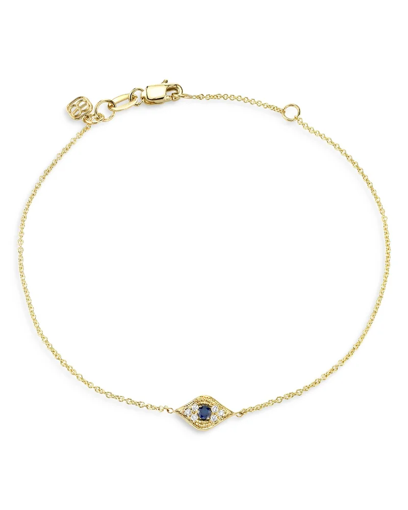 14K Yellow Gold Diamond Mini Evil Eye Charm Bracelet