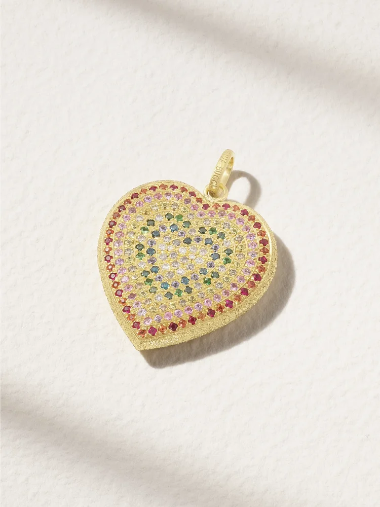 Rainbow Pavé Cuore 18-karat gold multi-stone pendant