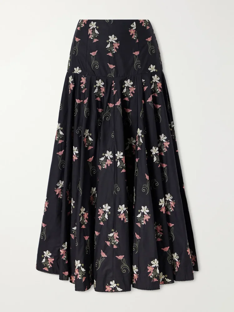 nacar noche floral embroidery cotton maxi skirt