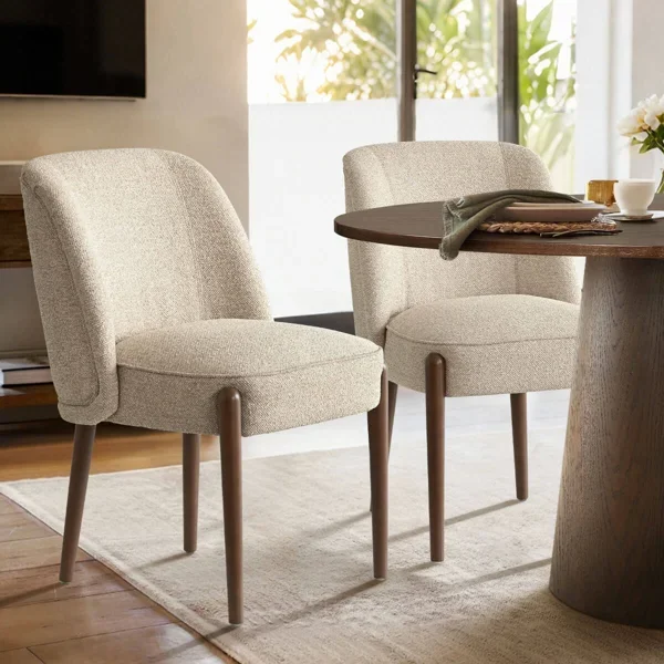 Upholstered Side Dining Chairs With Solid Wood Legs (Set of 2)