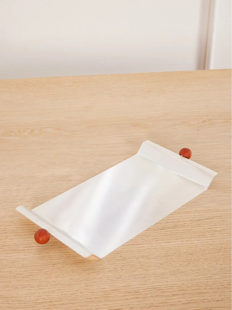 Small silver-plated and stone tray