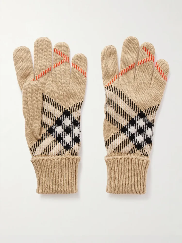 Checked cashmere-blend gloves