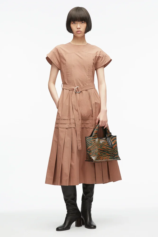 Pleated Poplin Tulip Dress