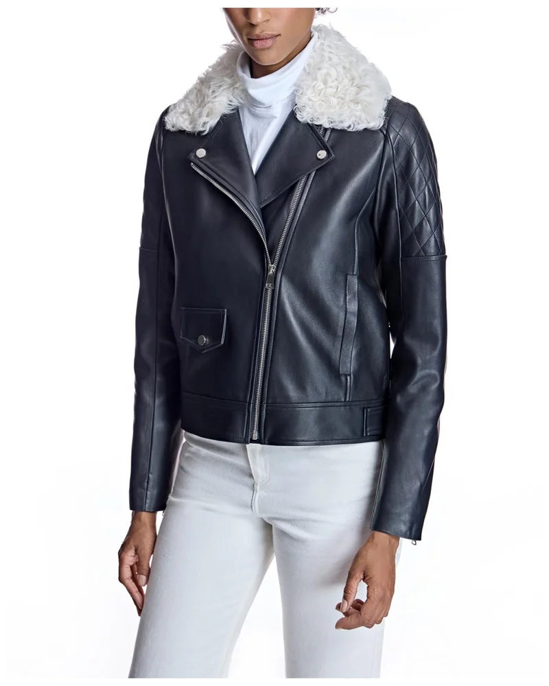 Leather Jacket with Shearling Collar