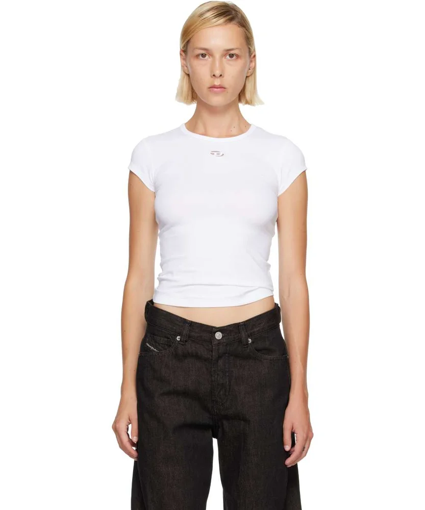 White Cut-Out Embroidered Logo T-shirt