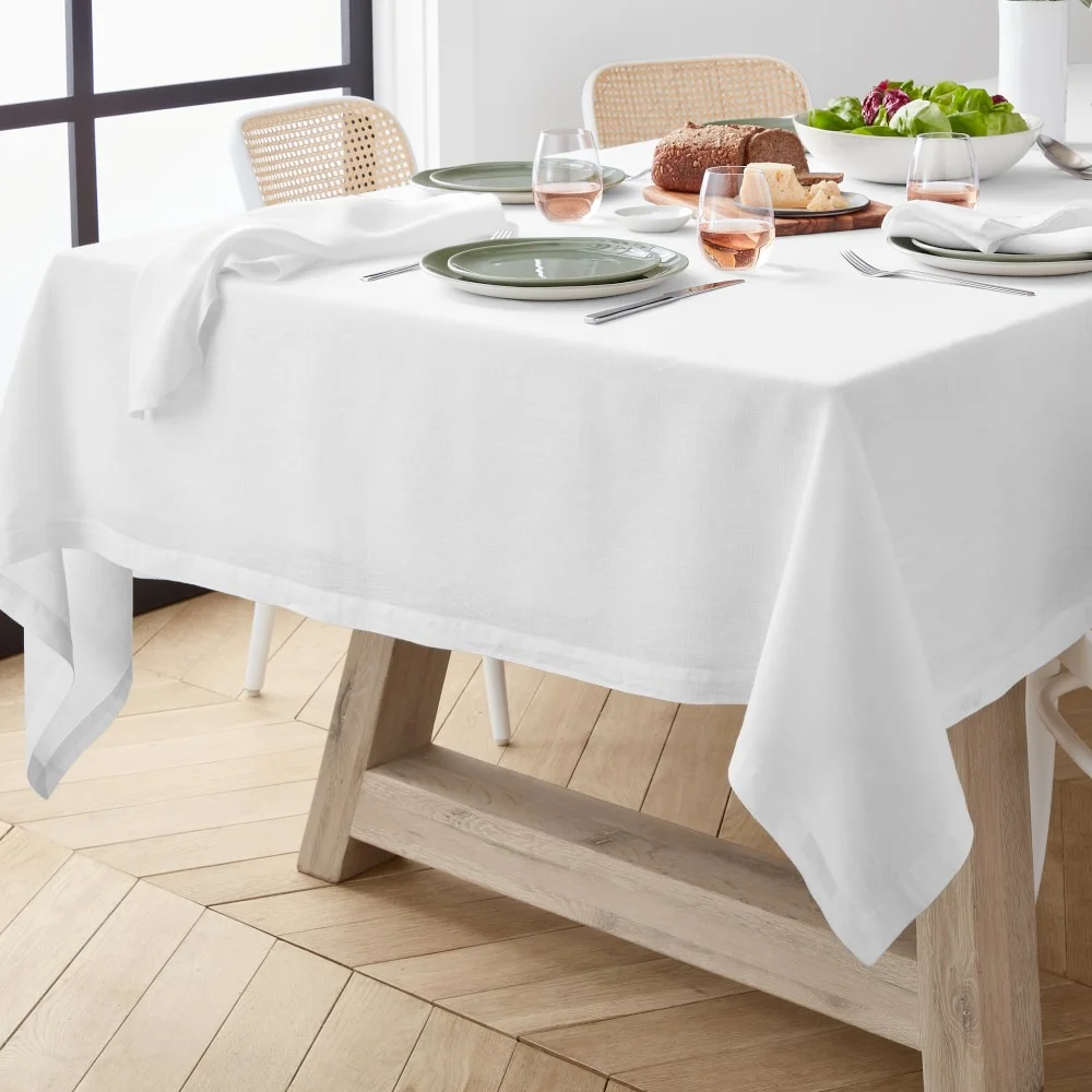 Italian Washed Linen Tablecloth, White