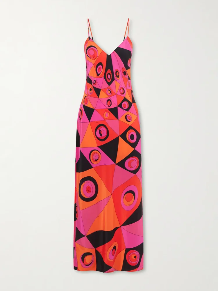 Printed silk crepe de chine maxi dress