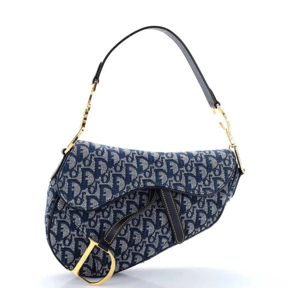 Dior Vintage Saddle Bag Diorissimo Canvas Medium, Blue