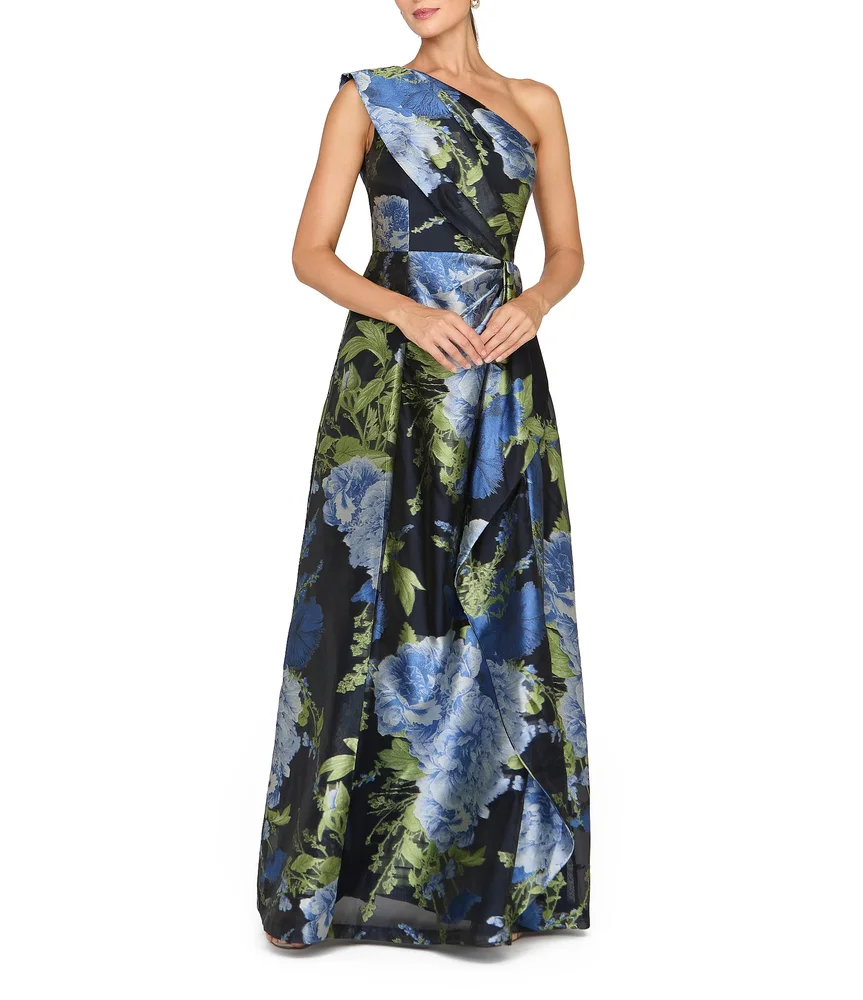 Organza Jacquard One Shoulder Gown