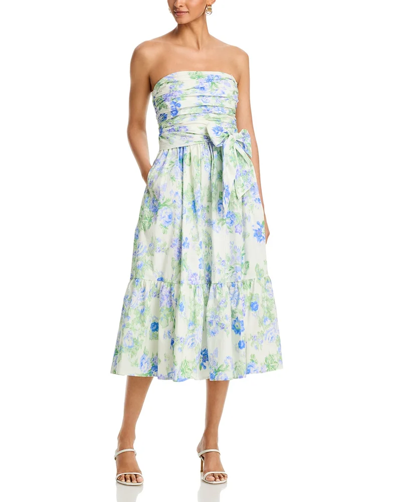 Blurred Floral Gathered Midi Dress - Exclusive