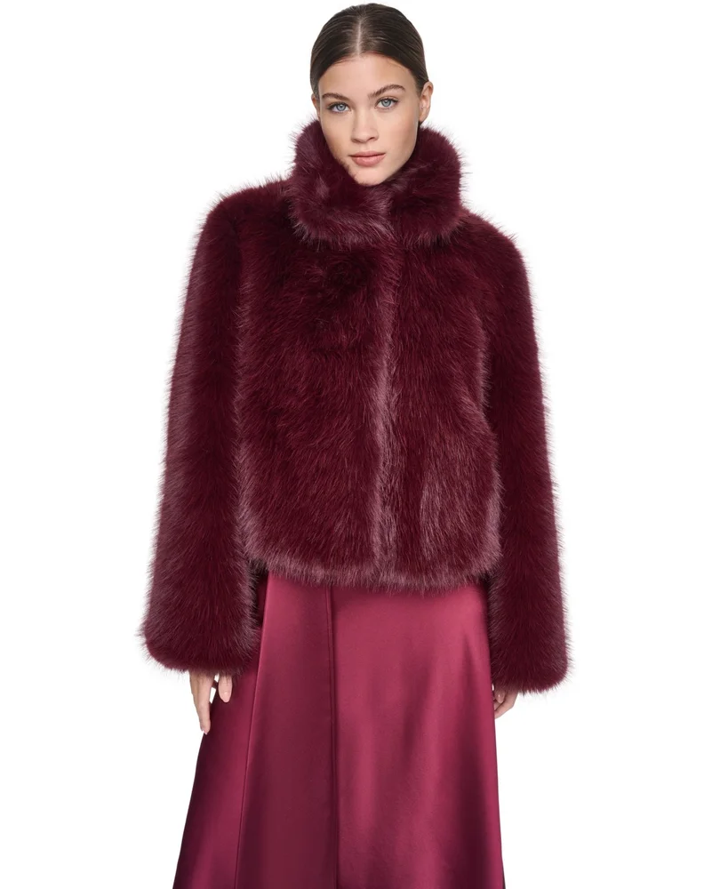 Women's Short Notch Collar Faux Fur Coat
