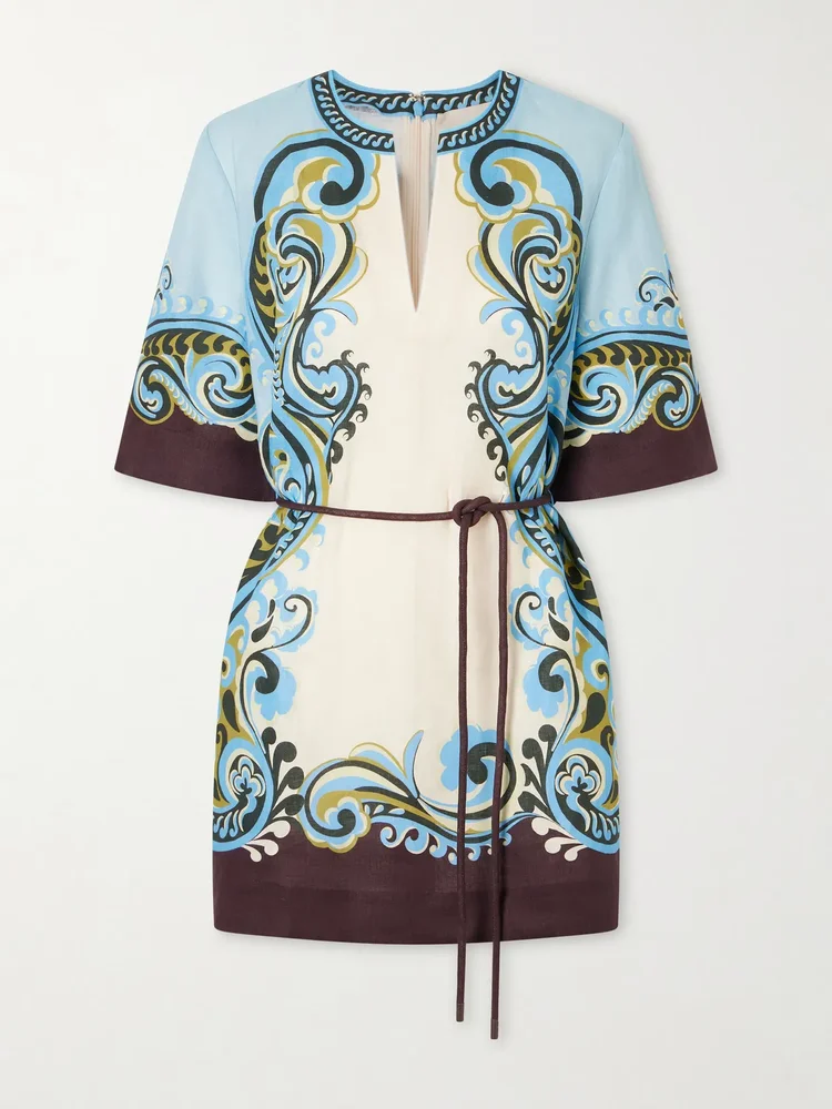 Natalia printed linen mini dress