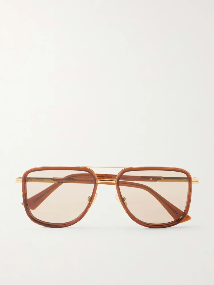 Double-Bridge Aviator-Style Gold-Tone and Acetate Sunglasses