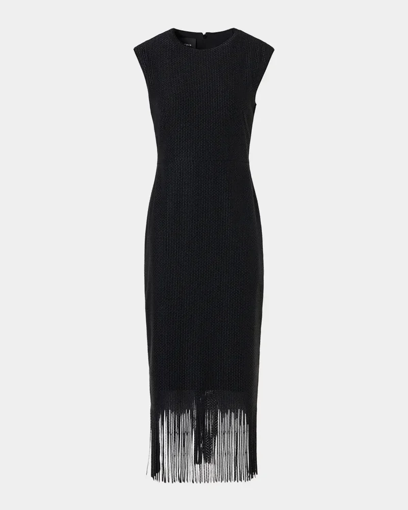 Sleeveless Techno Guipure Fringed Midi Dress