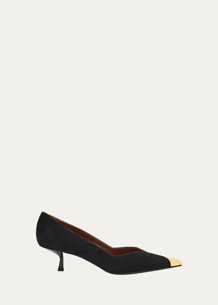 Suede Golden Cap-Toe Pumps
